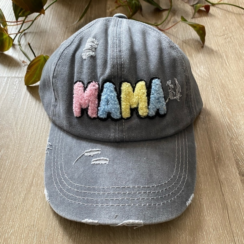 Gray Mama Logo Patch Stony Clover Look Vtg Wash Distressed Baseball Hat